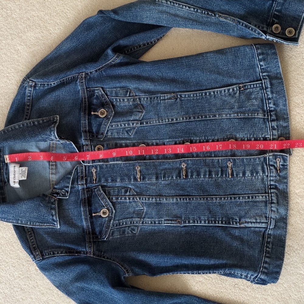 Liz Claiborne jean Jacket Cropped Fitted Pockets Layering Small - Picture 6 of 9